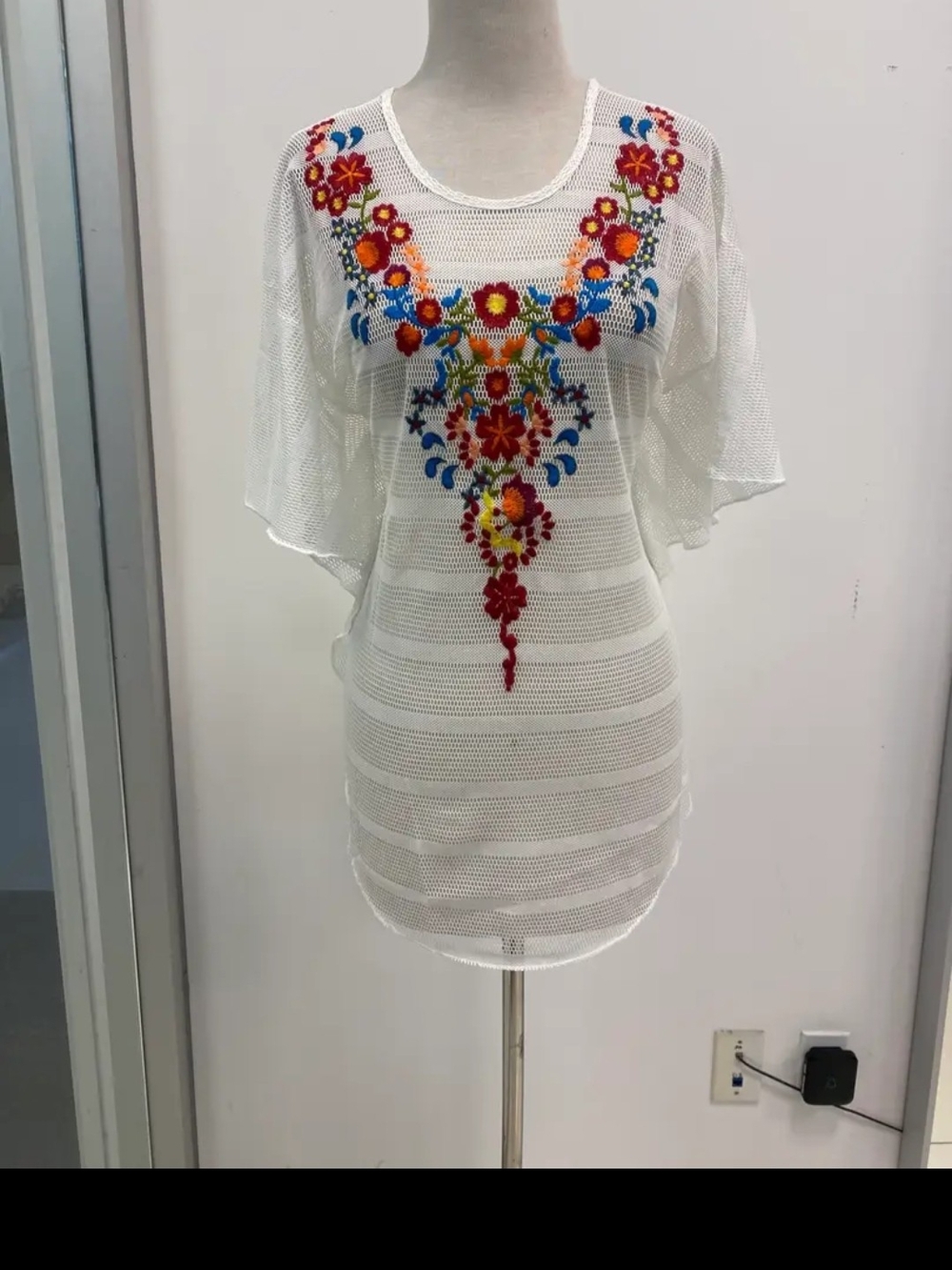 White Crochet Tunic with Bright Floral Embroidery